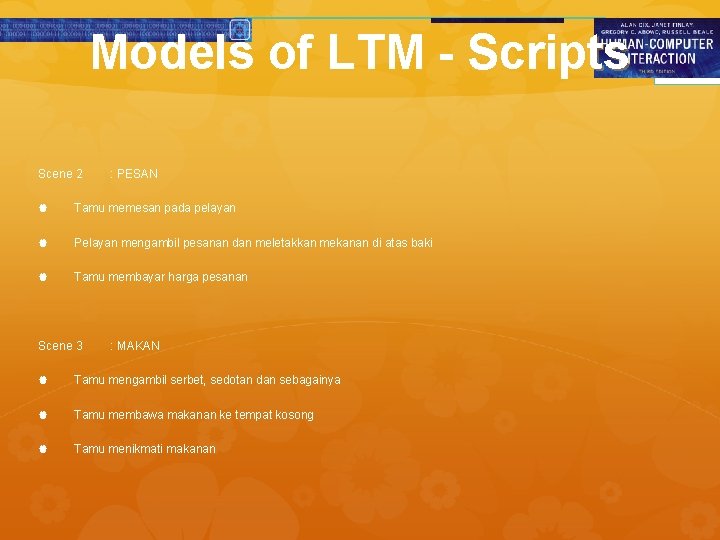 Models of LTM - Scripts Scene 2 : PESAN Tamu memesan pada pelayan Pelayan