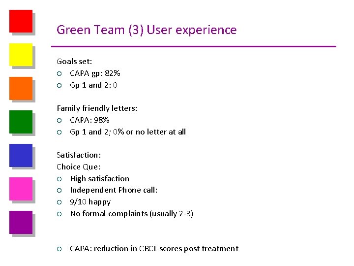 Green Team (3) User experience Goals set: ¡ CAPA gp: 82% ¡ Gp 1