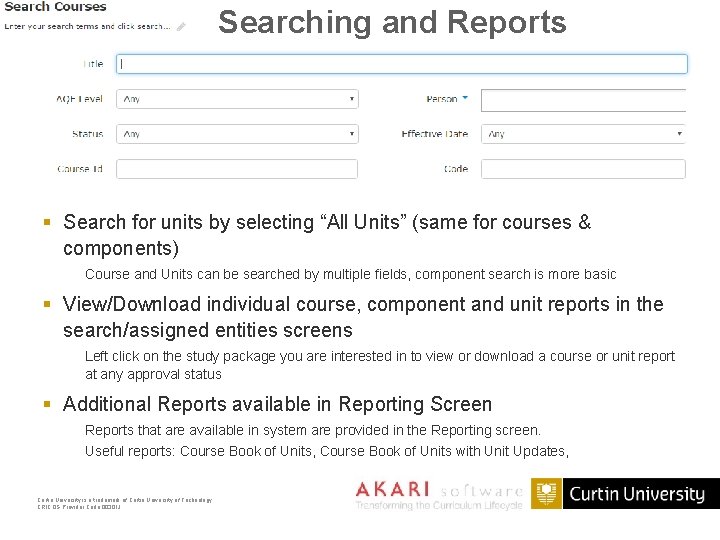 Searching and Reports § Search for units by selecting “All Units” (same for courses