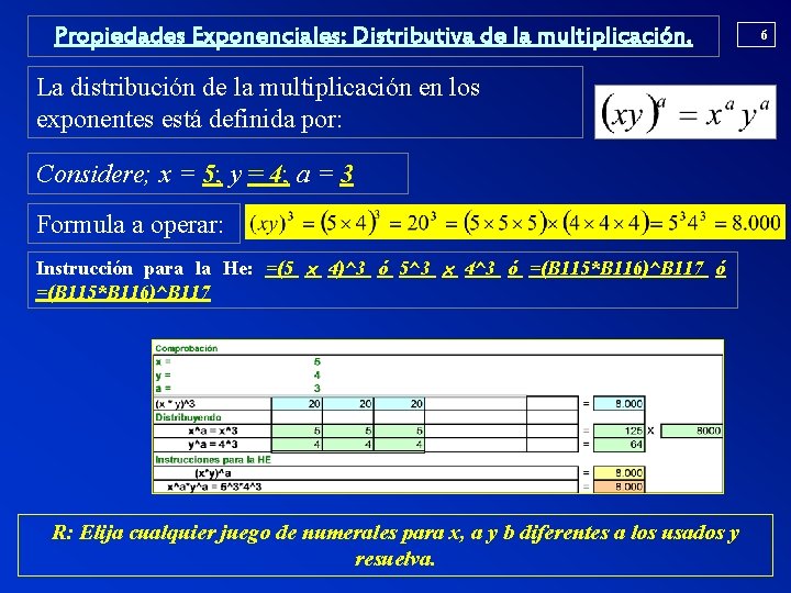 Propiedades Exponenciales: Distributiva de la multiplicación. La distribución de la multiplicación en los exponentes