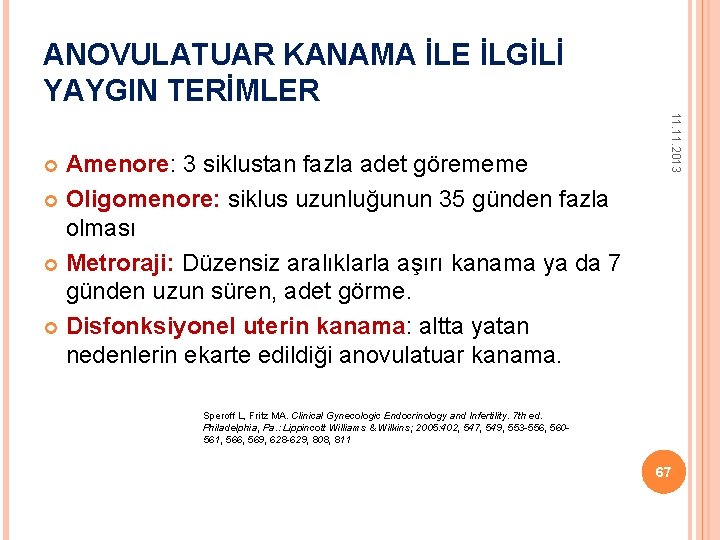 ANOVULATUAR KANAMA İLE İLGİLİ YAYGIN TERİMLER 11. 2013 Amenore: 3 siklustan fazla adet görememe