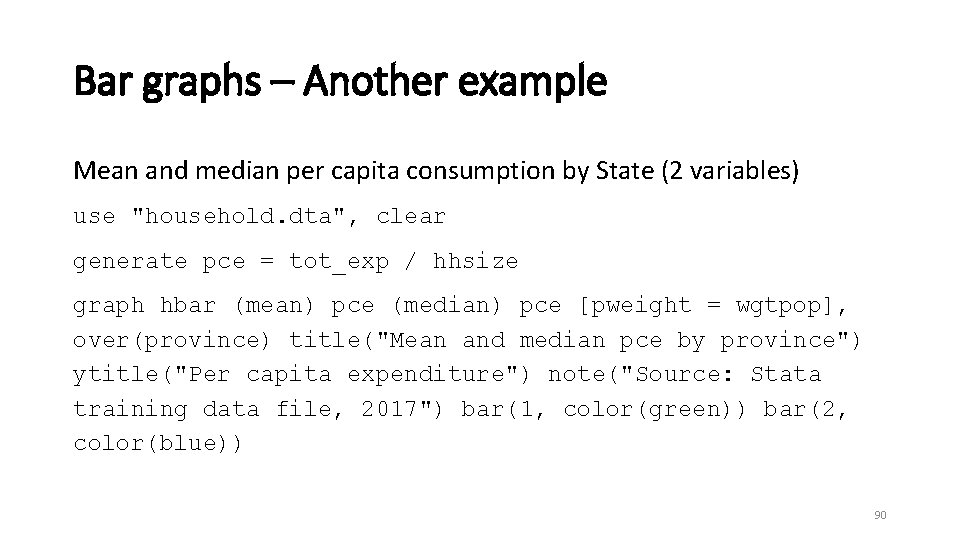 Bar graphs – Another example Mean and median per capita consumption by State (2