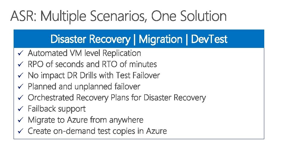 Disaster Recovery | Migration | Dev. Test ü ü ü ü Disaster Recovery | Migration | Dev. Test ü ü ü ü