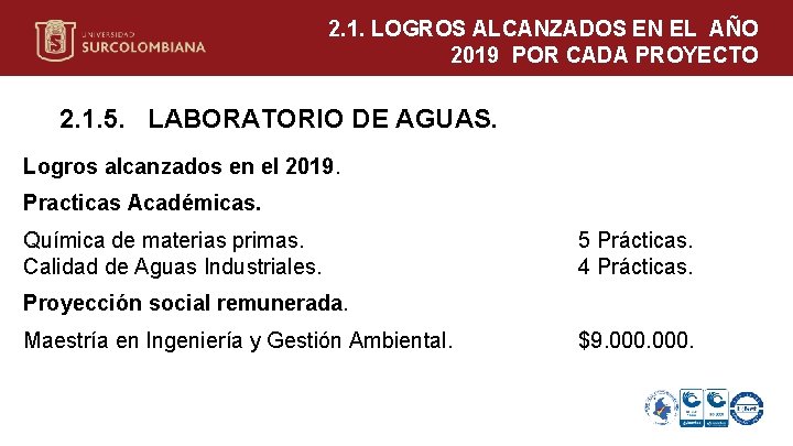 2. 1. LOGROS ALCANZADOS EN EL AÑO 2019 POR CADA PROYECTO 2. 1. 5.