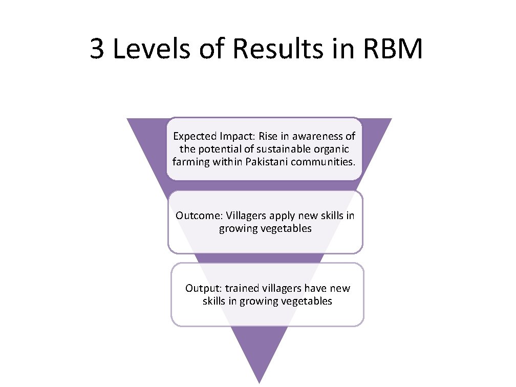3 Levels of Results in RBM Expected Impact: Rise in awareness of the potential