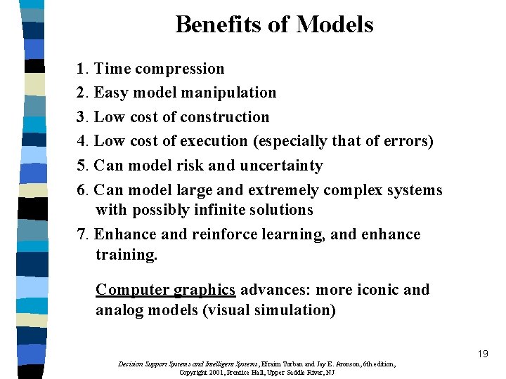 Benefits of Models 1. Time compression 2. Easy model manipulation 3. Low cost of