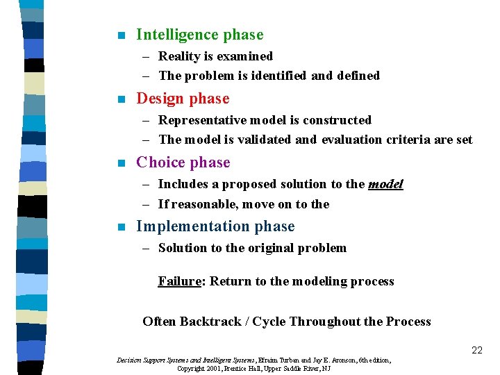 n Intelligence phase – Reality is examined – The problem is identified and defined