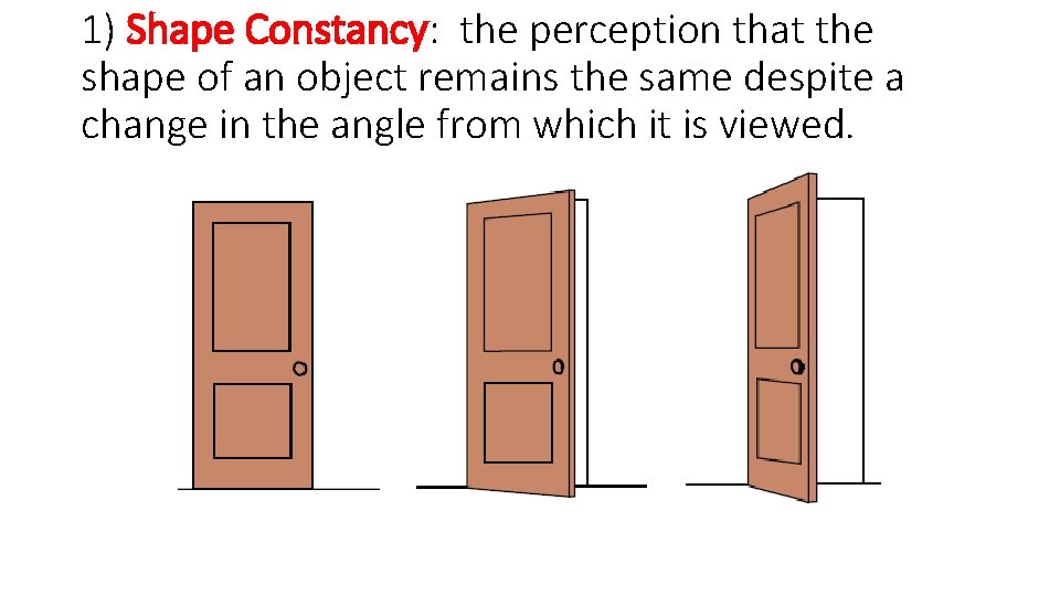 1) Shape Constancy: the perception that the shape of an object remains the same