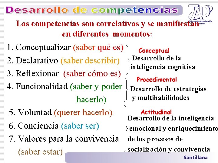 Las competencias son correlativas y se manifiestan en diferentes momentos: 1. Conceptualizar (saber qué