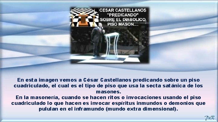 En esta imagen vemos a César Castellanos predicando sobre un piso cuadriculado, el cual