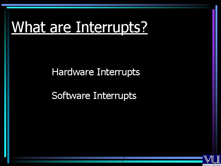 What are Interrupts? Hardware Interrupts Software Interrupts 