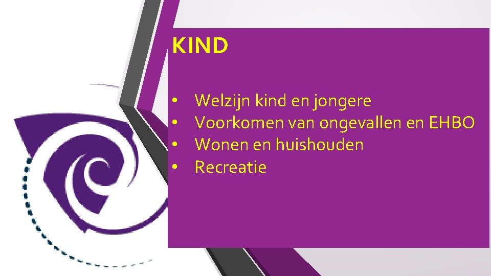 KIND • • Welzijn kind en jongere Voorkomen van ongevallen en EHBO Wonen en