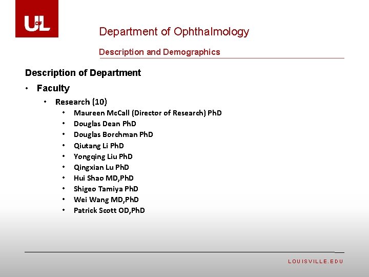 Department of Ophthalmology Description and Demographics Description of Department • Faculty • Research (10)