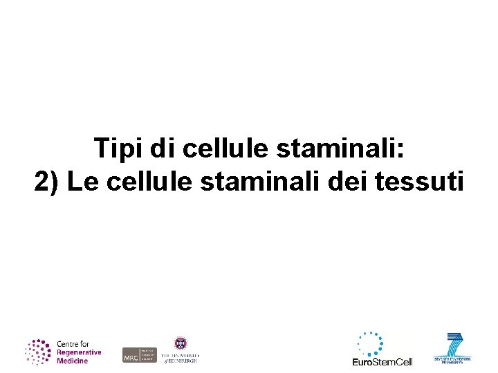 Tipi di cellule staminali: 2) Le cellule staminali dei tessuti 