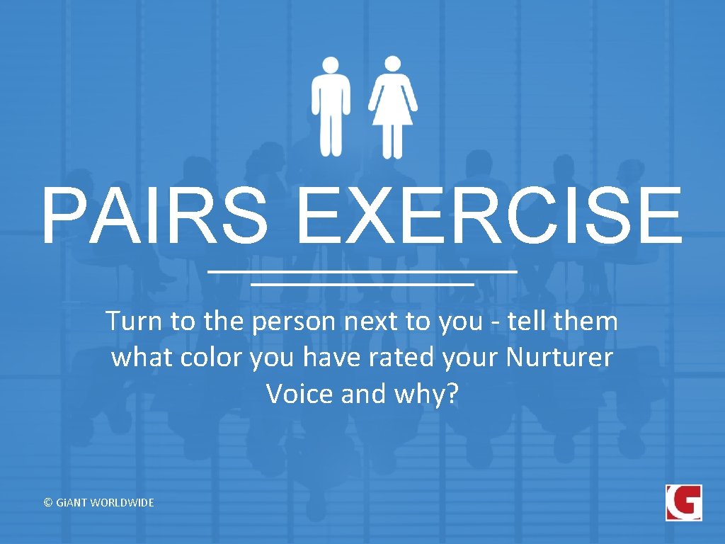 PAIRS EXERCISE Turn to the person next to you - tell them what color