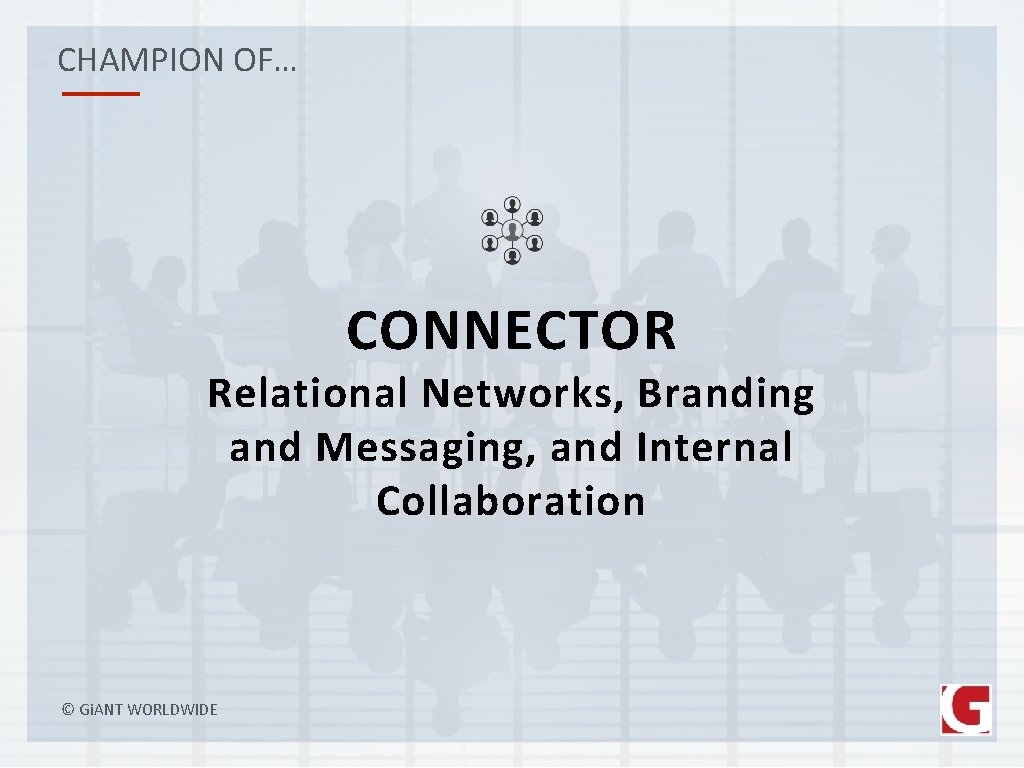 CHAMPION OF… CONNECTOR Relational Networks, Branding and Messaging, and Internal Collaboration © Gi. ANT