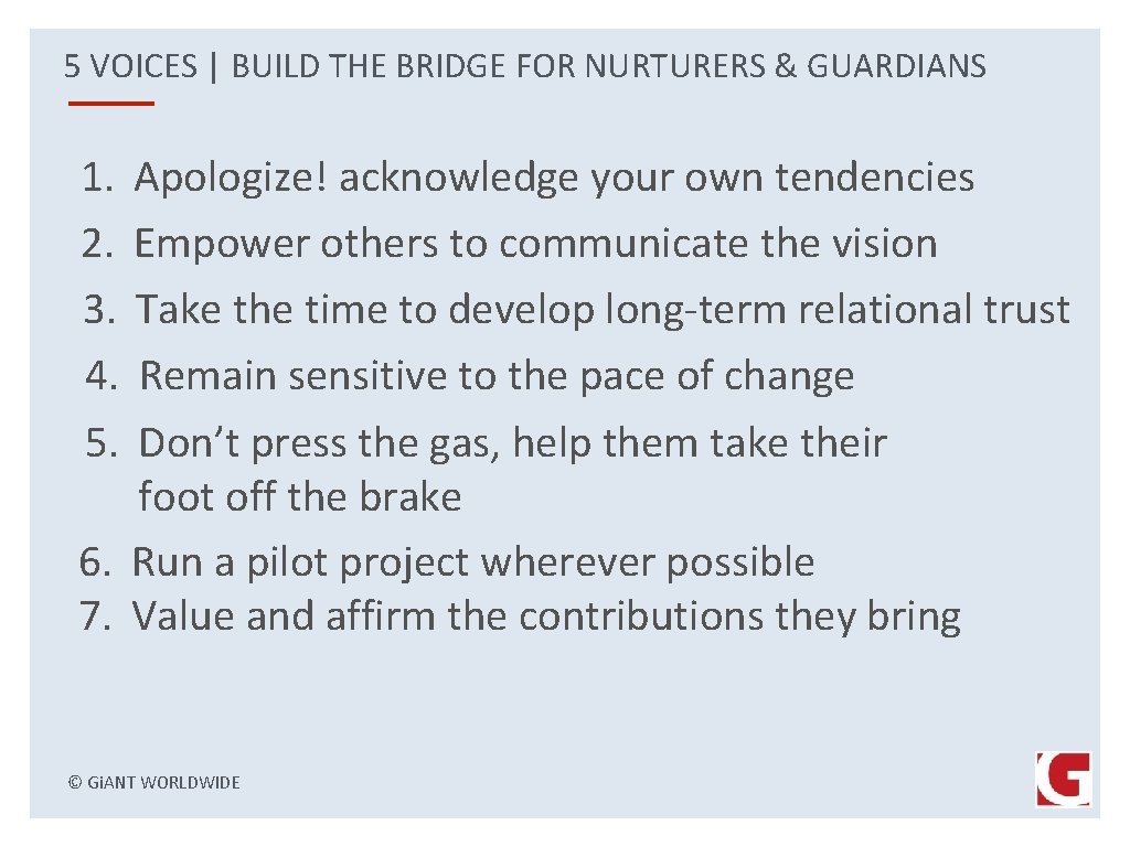 5 VOICES | BUILD THE BRIDGE FOR NURTURERS & GUARDIANS 1. 2. 3. 4.