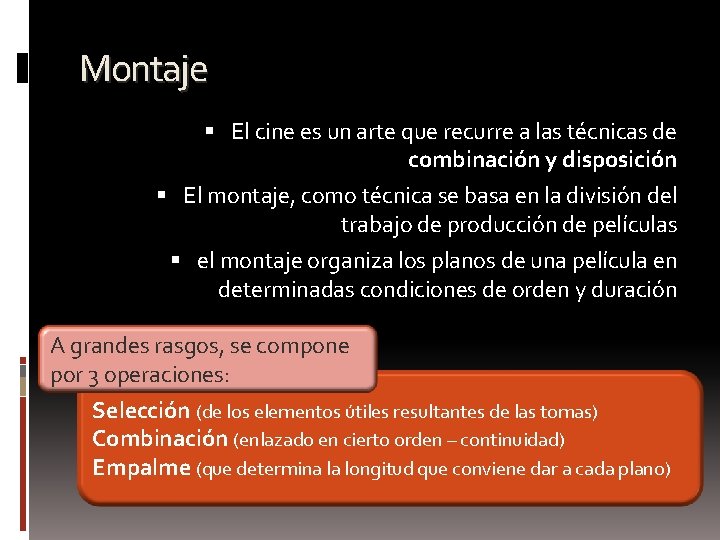 Montaje El cine es un arte que recurre a las técnicas de combinación y