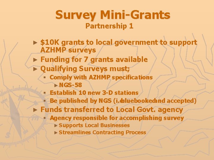 Survey Mini-Grants Partnership 1 $10 K grants to local government to support AZHMP surveys