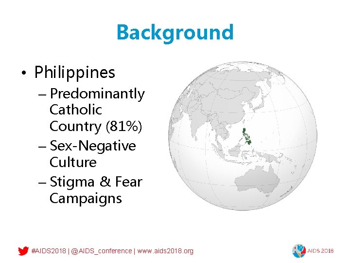 Background • Philippines – Predominantly Catholic Country (81%) – Sex-Negative Culture – Stigma &