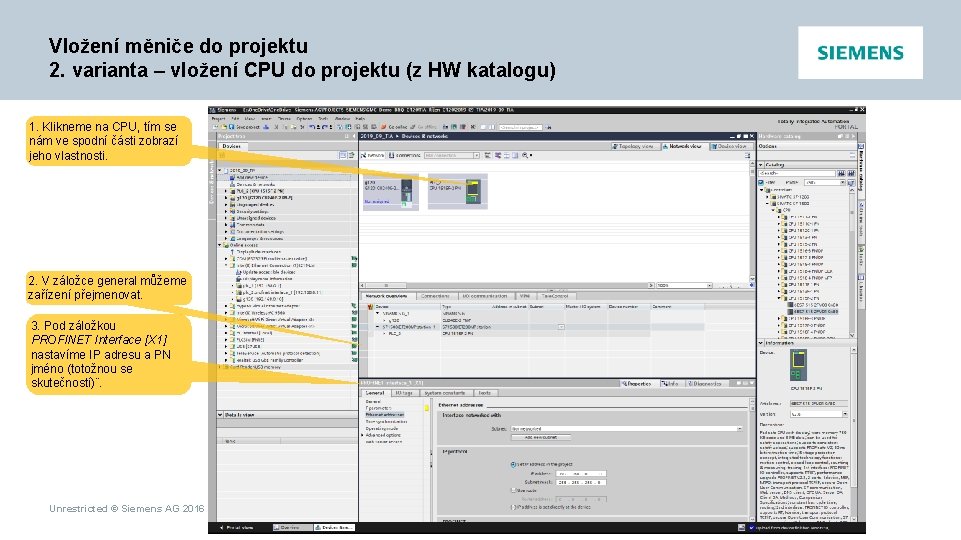 Vložení měniče do projektu 2. varianta – vložení CPU do projektu (z HW katalogu)