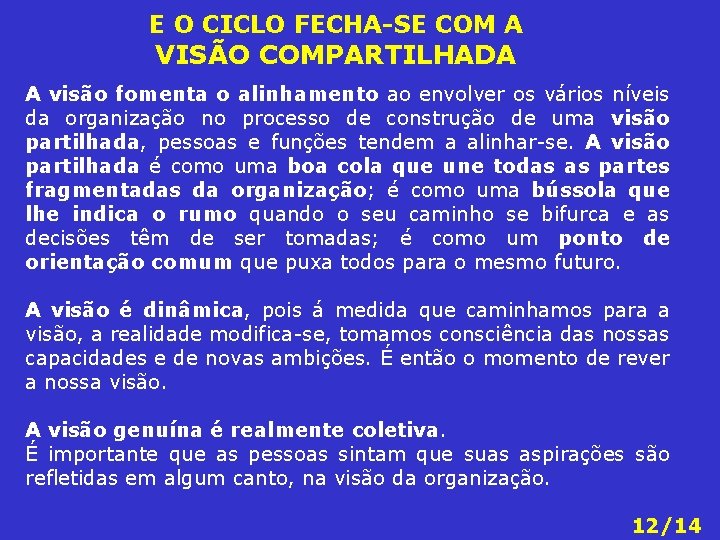 E O CICLO FECHA-SE COM A VISÃO COMPARTILHADA A visão fomenta o alinhamento ao