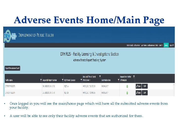 Adverse Events Home/Main Page Applicant needs to complete: • Consent Form • Fingerprinting Information
