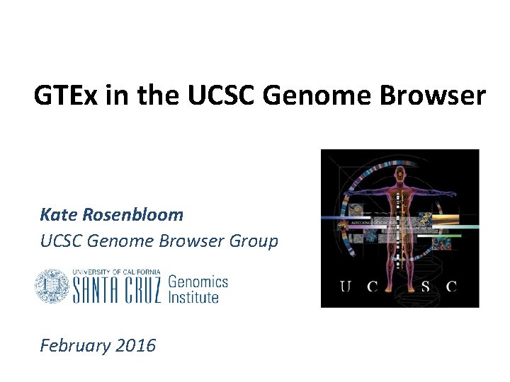 GTEx in the UCSC Genome Browser Kate Rosenbloom UCSC Genome Browser Group February 2016