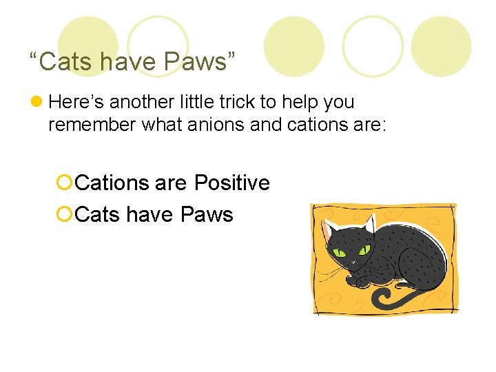 “Cats have Paws” l Here’s another little trick to help you remember what anions