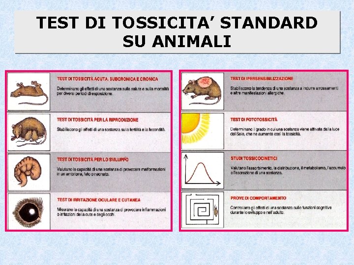 TEST DI TOSSICITA’ STANDARD SU ANIMALI 