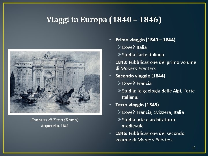 Viaggi in Europa (1840 – 1846) Fontana di Trevi (Roma) Acquerello, 1841 • Primo