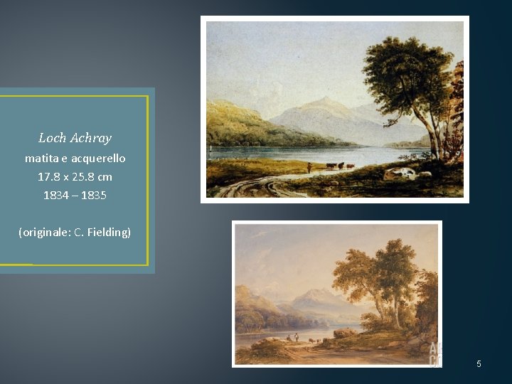 Loch Achray matita e acquerello 17. 8 x 25. 8 cm 1834 – 1835