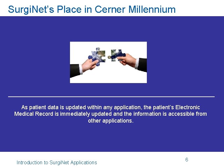 Surgi. Net’s Place in Cerner Millennium As patient data is updated within any application,