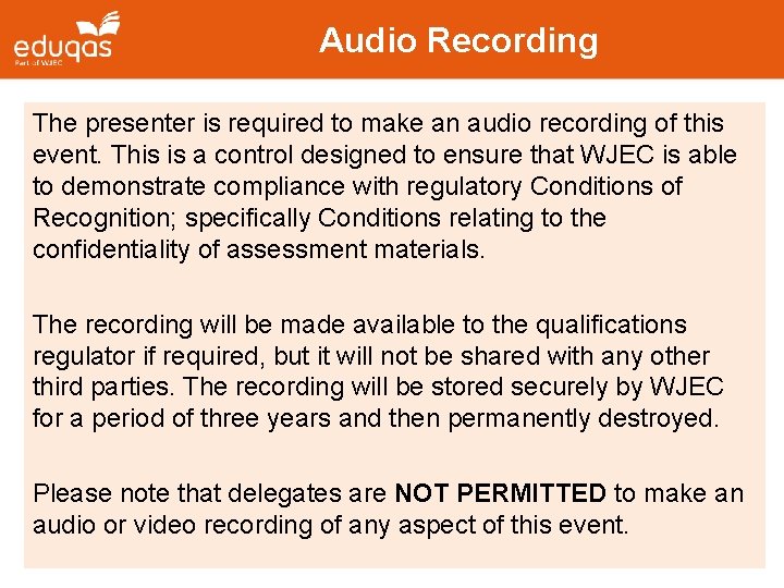 Audio Recording The presenter is required to make an audio recording of this event.