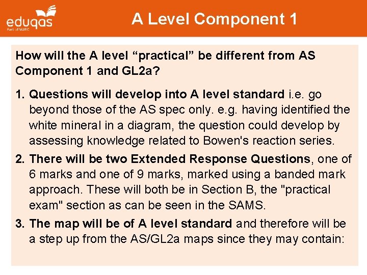 A Level Component 1 How will the A level “practical” be different from AS