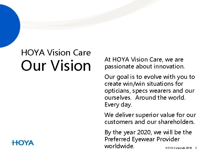 HOYA Vision Care Our Vision At HOYA Vision Care, we are passionate about innovation.