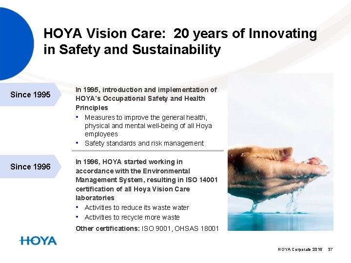 HOYA Vision Care: 20 years of Innovating in Safety and Sustainability Since 1995 Since