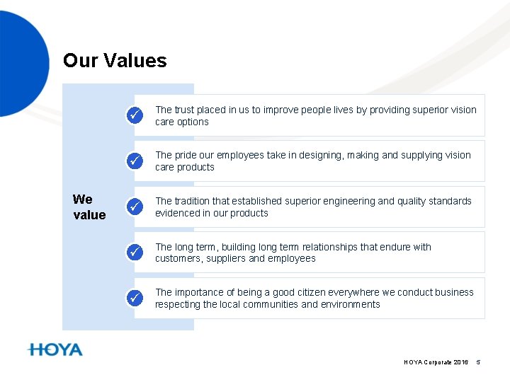 Our Values We value The trust placed in us to improve people lives by