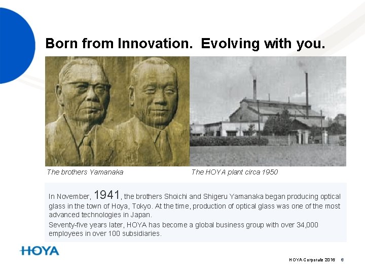 Born from Innovation. Evolving with you. The brothers Yamanaka The HOYA plant circa 1950