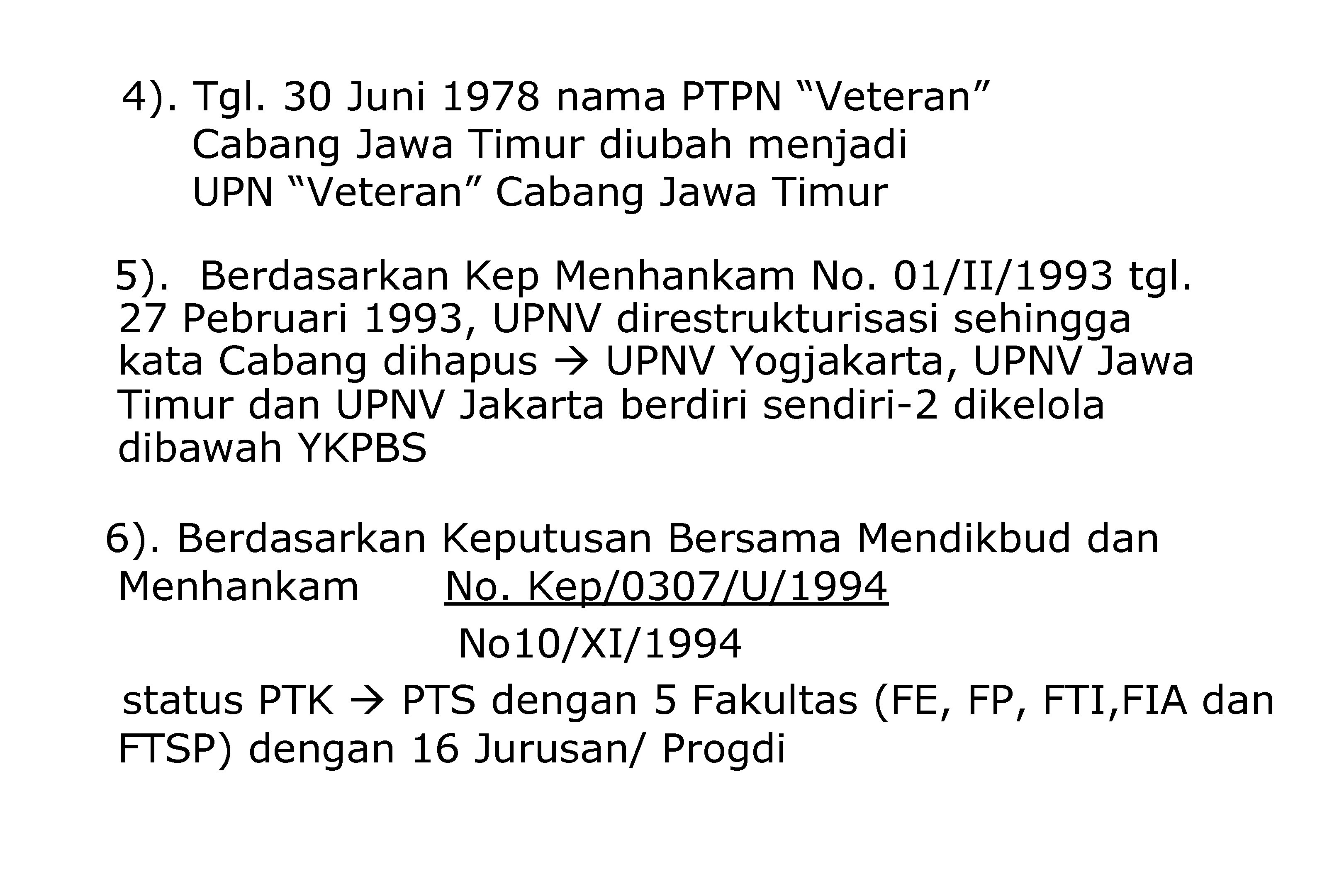 4). Tgl. 30 Juni 1978 nama PTPN “Veteran” Cabang Jawa Timur diubah menjadi UPN