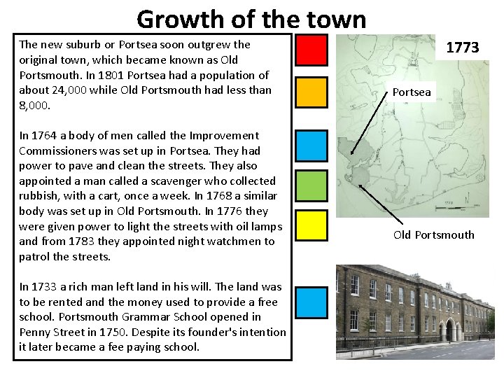 Growth of the town The new suburb or Portsea soon outgrew the original town,