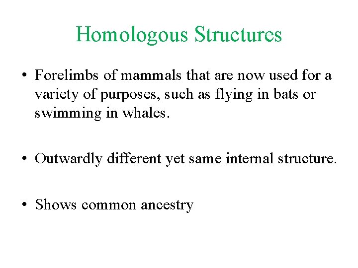 Homologous Structures • Forelimbs of mammals that are now used for a variety of