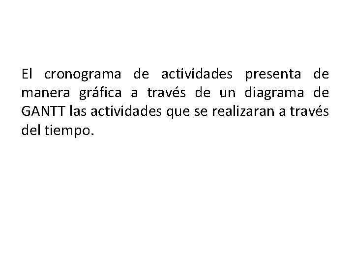 El cronograma de actividades presenta de manera gráfica a través de un diagrama de