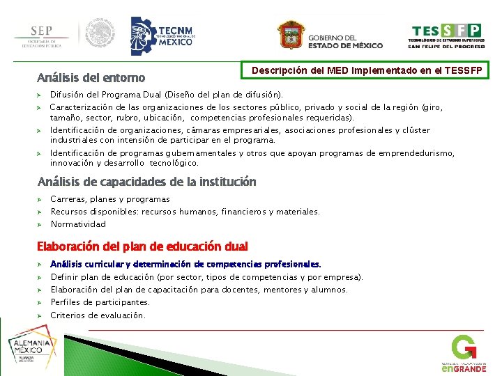 Análisis del entorno Ø Ø Descripción del MED Implementado en el TESSFP Difusión del