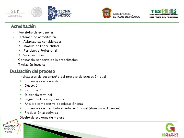 Acreditación Portafolio de evidencias § Dictamen de acreditación § Asignaturas consideradas § Módulo de