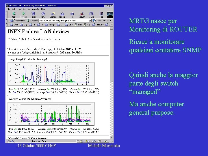 MRTG nasce per Monitoring di ROUTER Riesce a monitorare qualsiasi contatore SNMP Quindi anche