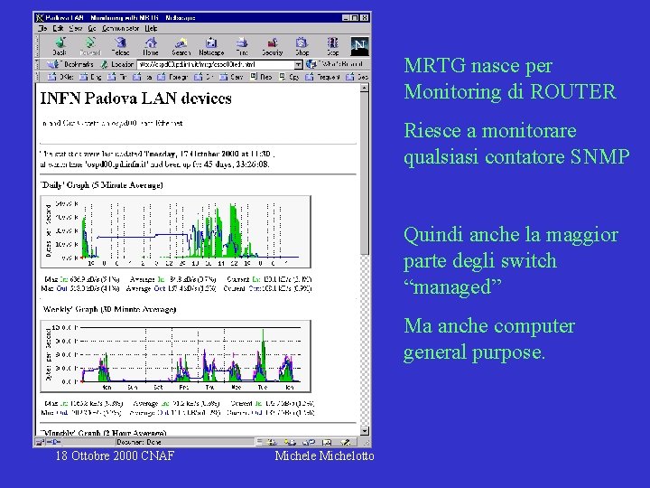 MRTG nasce per Monitoring di ROUTER Riesce a monitorare qualsiasi contatore SNMP Quindi anche