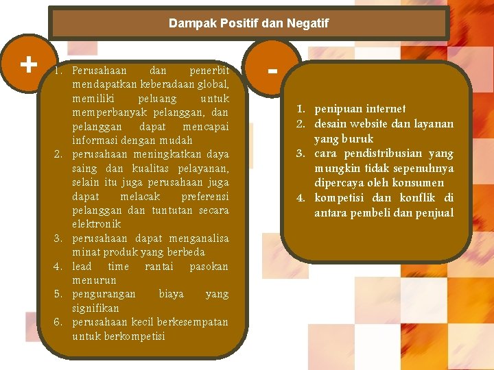 Dampak Positif dan Negatif + 1. Perusahaan dan penerbit mendapatkan keberadaan global, memiliki peluang