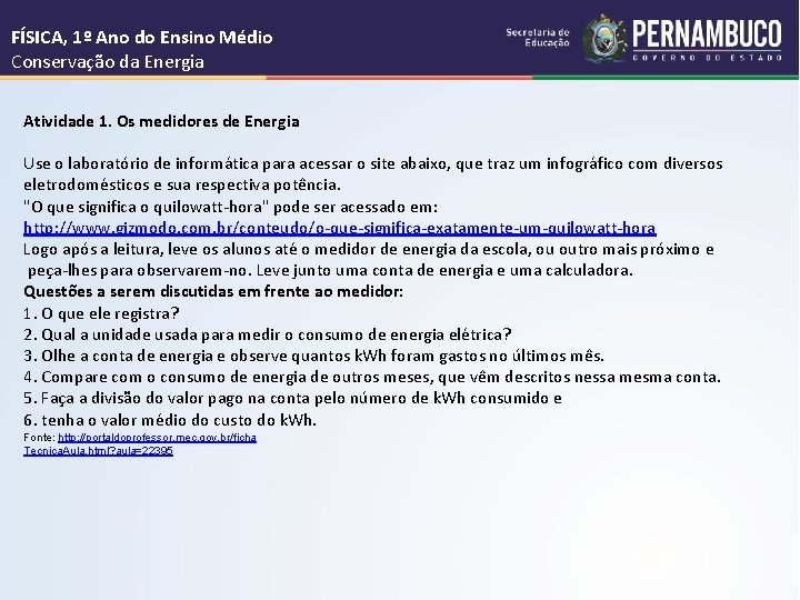 FSICA 1 Ano do Ensino Mdio Conservao da