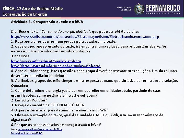 FSICA 1 Ano do Ensino Mdio Conservao da